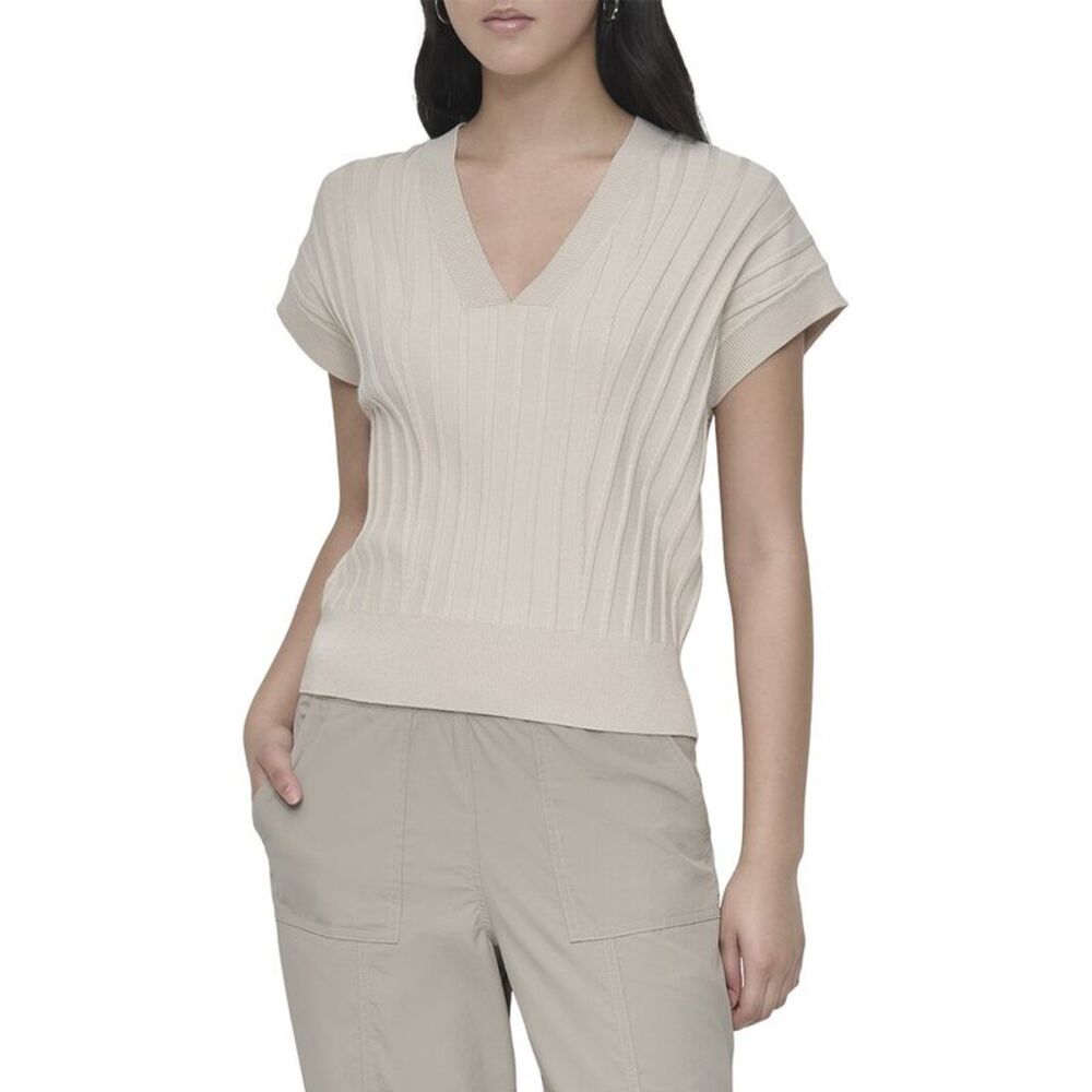 Dkny Womens Rib V-Neck Sweater, Brown